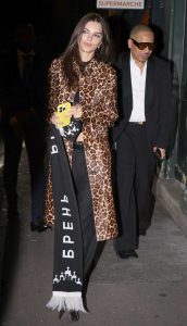 Emily Ratajkowski in a Leopard Print Trench Coat