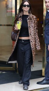 Emily Ratajkowski in an Animal Print Trench Coat