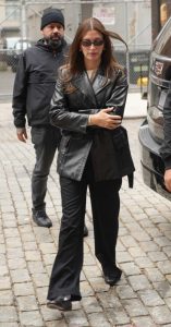 Hailey Bieber in a Black Leather Jacket