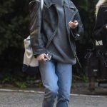 Lily Collins in a Black Leather Jacket on the Set of the Close Personal Friends in London 10/07/2025