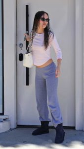 Lily-Rose Depp in a Grey Sweatpants