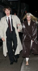 Anya Taylor-Joy in a Brown Leather Coat