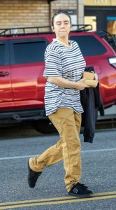 Billie Eilish in a Striped T-Shirt