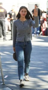 Caylee Cowan in a Grey Cardigan