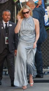 Elle Fanning in a Grey Ensemble