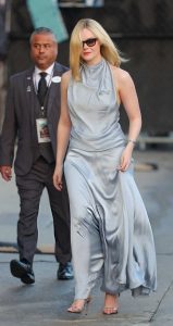 Elle Fanning in a Grey Ensemble