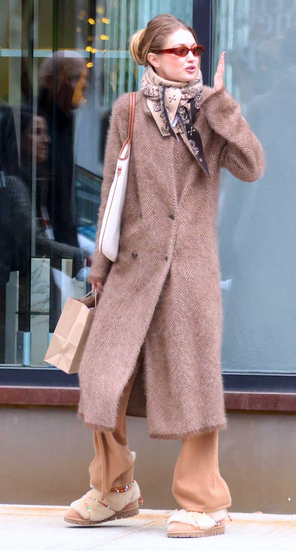 Gigi Hadid in a Tan Coat