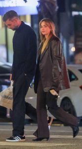 Jennifer Lawrence in a Brown Leather Blazer