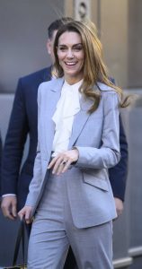 Kate Middleton in a Grey Pantsuit