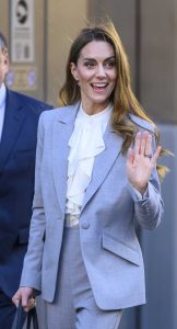 Kate Middleton in a Grey Pantsuit
