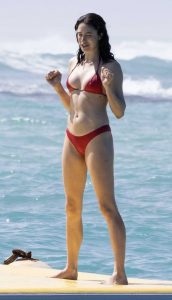 Margaret Qualley in a Red Bikini