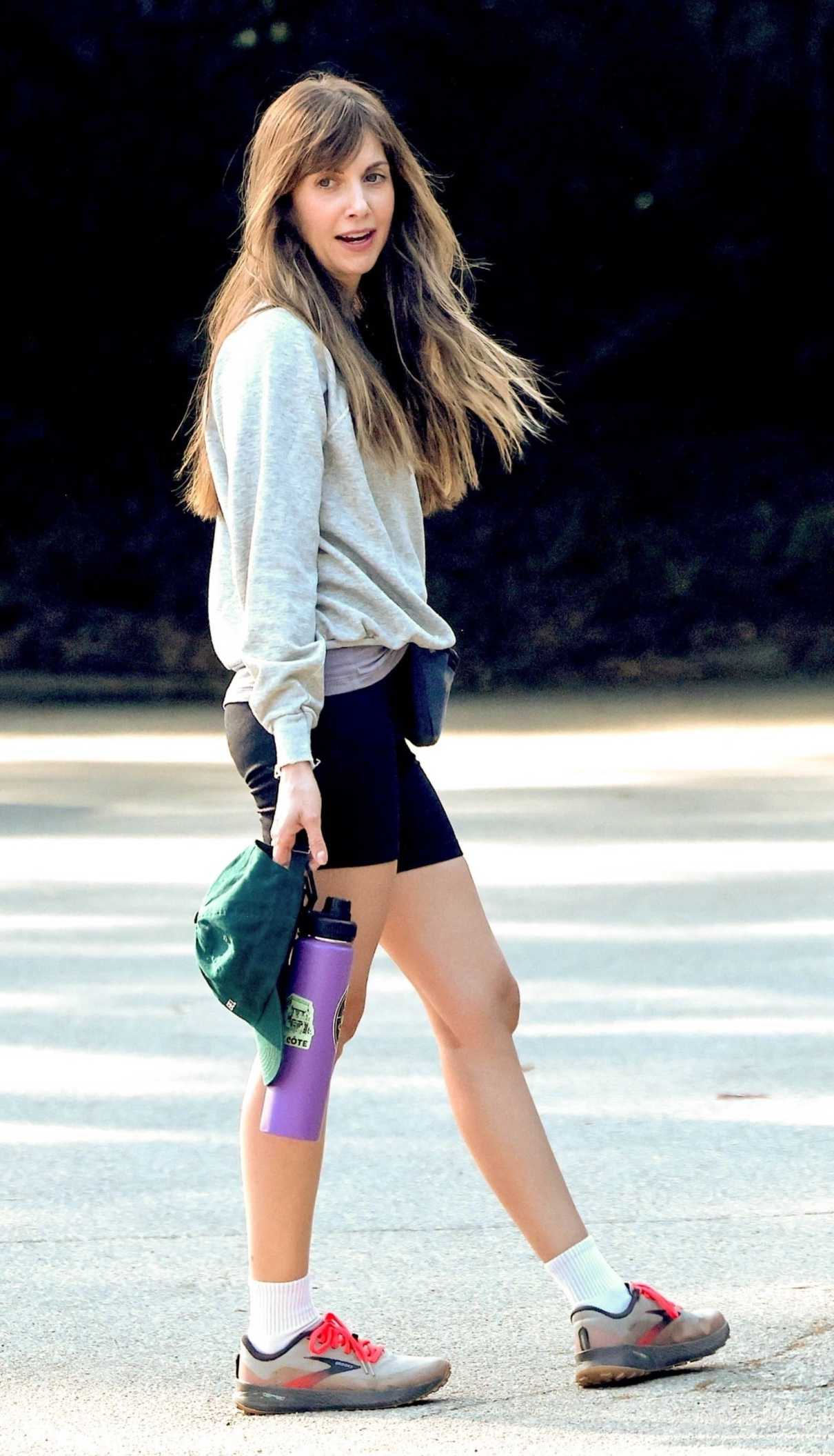 Alison Brie in a Black Spandex Shorts