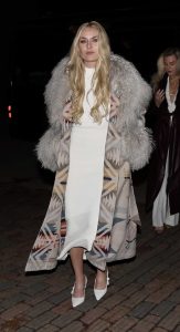 Lindsey Vonn in a Beige Dress