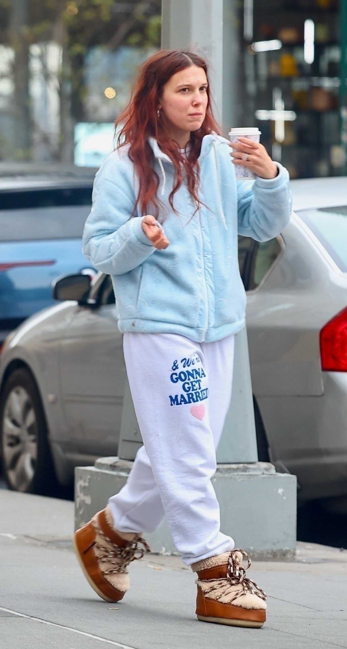 Millie Bobby Brown in a White Sweatpants