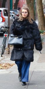 Olivia Jade in a Black Fur Coat
