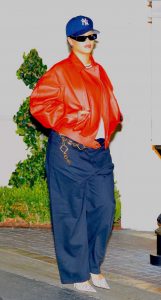 Rihanna in a Red Leather Jacket