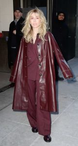Jennette McCurdy in a Burgundy Leather Coat
