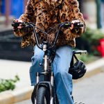 Jennifer Lawrence in an Animal Print Fur Coat Goes for a Bike Ride in New York City 01/13/2026