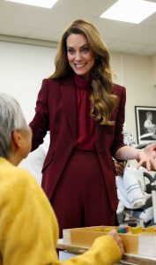 Kate Middleton in a Burgundy Pantsuit