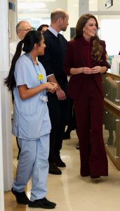 Kate Middleton in a Burgundy Pantsuit