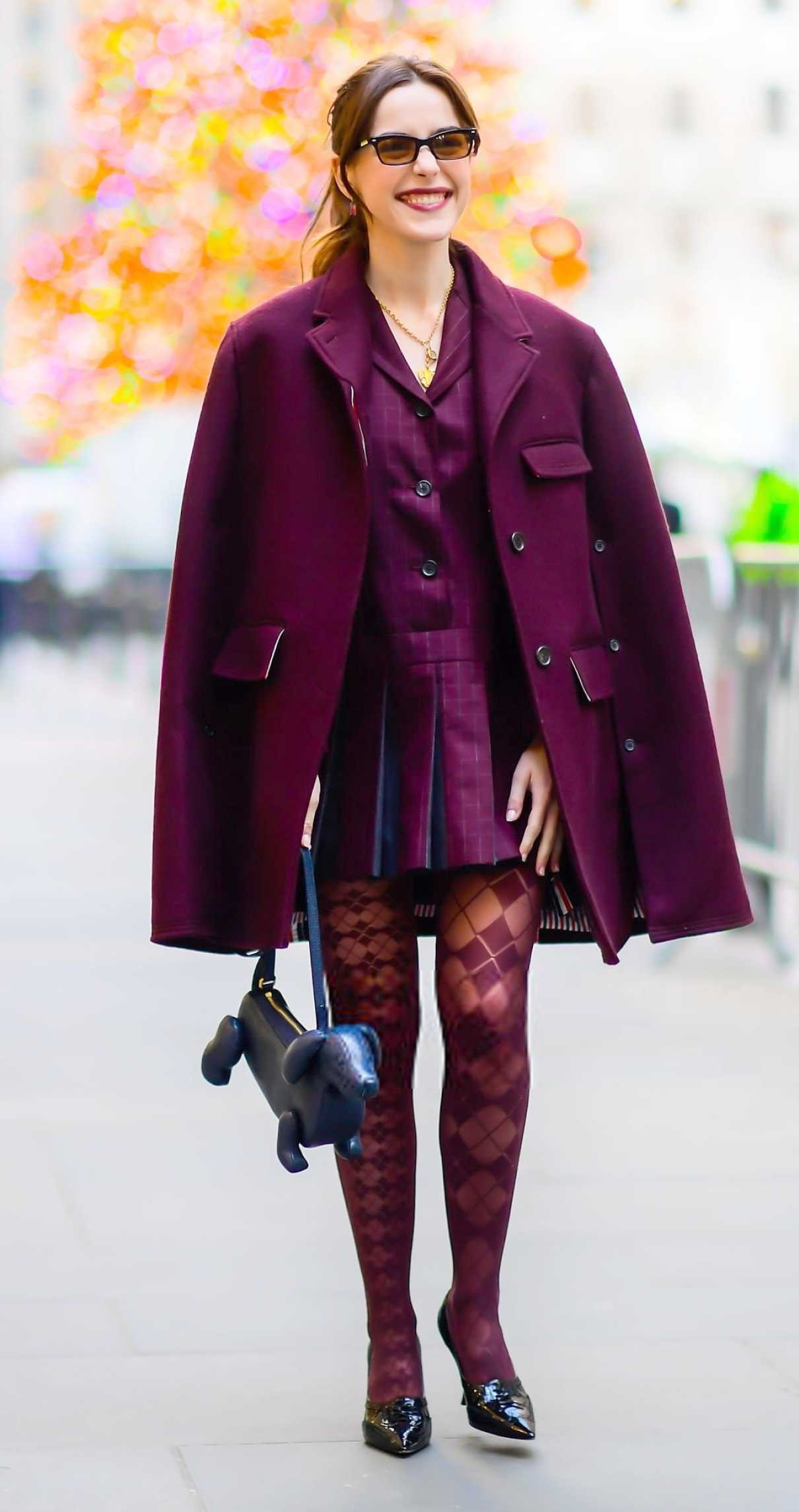 Kiernan Shipka in a Burgundy Coat