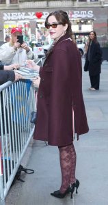 Kiernan Shipka in a Burgundy Coat