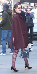 Kiernan Shipka in a Burgundy Coat