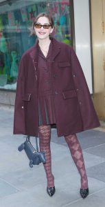 Kiernan Shipka in a Burgundy Coat