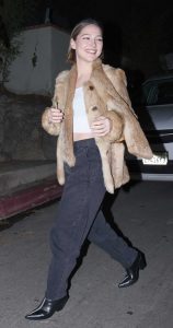 Madelyn Cline in a Beige Fur Coat