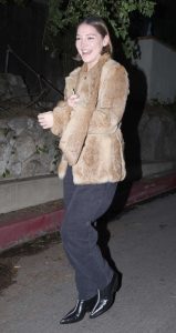 Madelyn Cline in a Beige Fur Coat