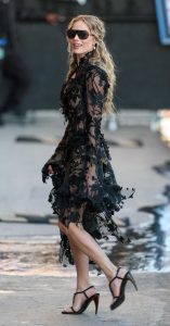 Margot Robbie in a Black Lace Dress