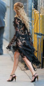 Margot Robbie in a Black Lace Dress