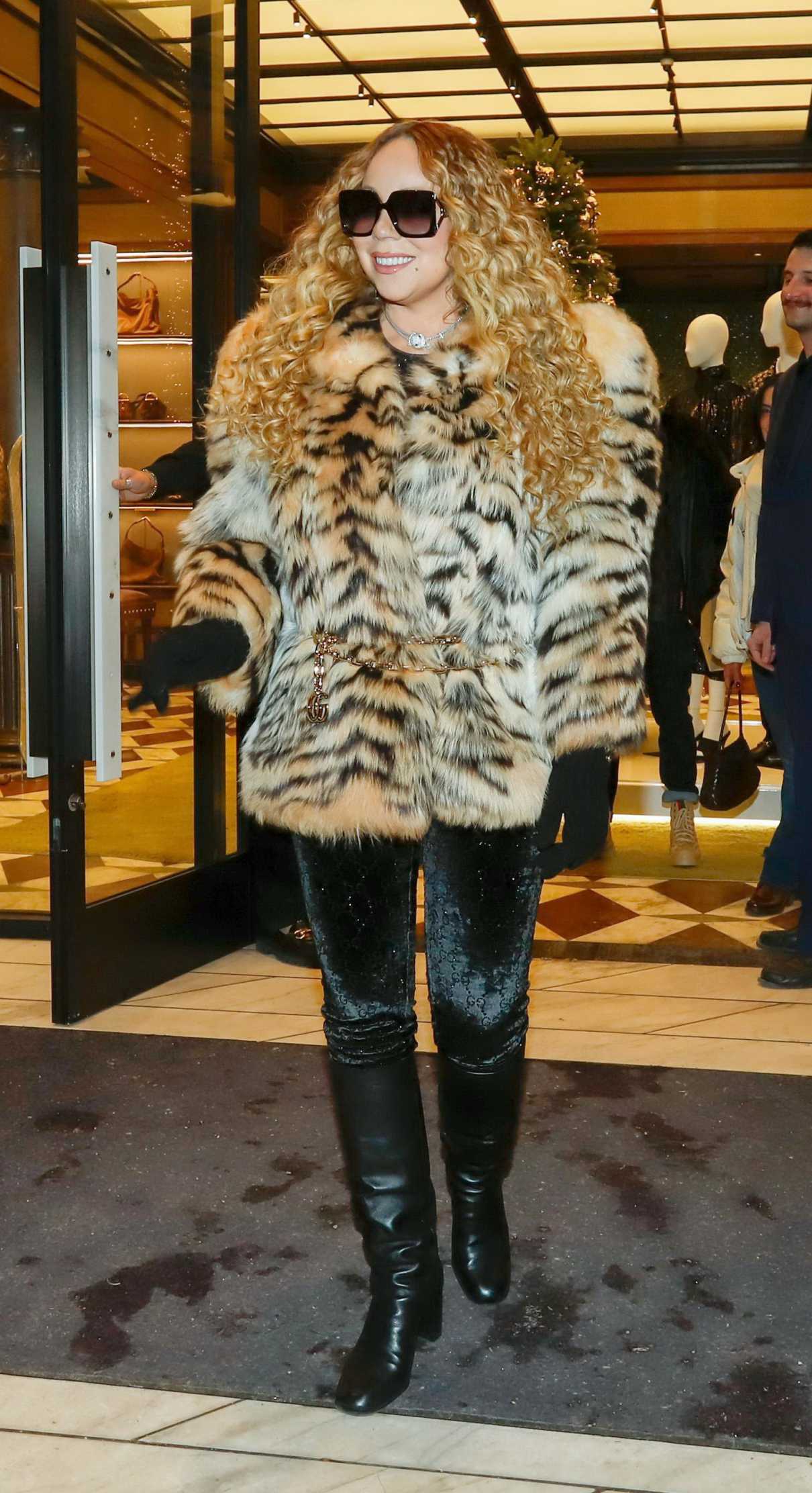 Mariah Carey in an Animal Print Fur Coat