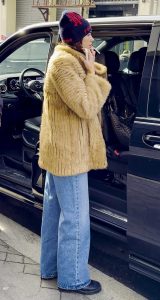 Dua Lipa in a Beige Fur Coat
