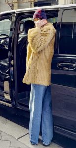 Dua Lipa in a Beige Fur Coat