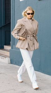 Elsa Hosk in a Beige Jacket