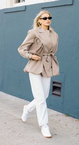 Elsa Hosk in a Beige Jacket