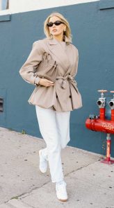 Elsa Hosk in a Beige Jacket