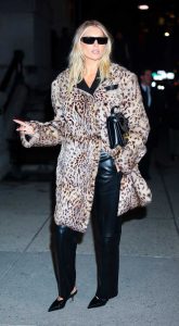 Elsa Hosk in an Animal Print Fur Coat