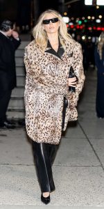 Elsa Hosk in an Animal Print Fur Coat