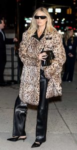 Elsa Hosk in an Animal Print Fur Coat