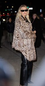 Elsa Hosk in an Animal Print Fur Coat