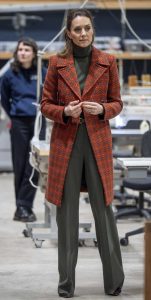 Kate Middleton in a Red Patterned Coat