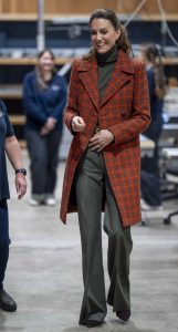 Kate Middleton in a Red Patterned Coat