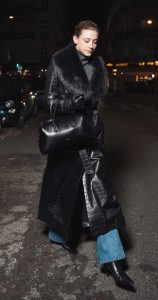 Lili Reinhart in a Black Leather Coat