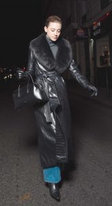 Lili Reinhart in a Black Leather Coat