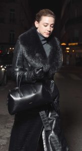 Lili Reinhart in a Black Leather Coat