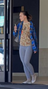 Lily-Rose Depp in a Blue Plaid Shirt