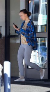 Lily-Rose Depp in a Blue Plaid Shirt