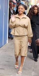 Halle Bailey in a Beige Ensemble